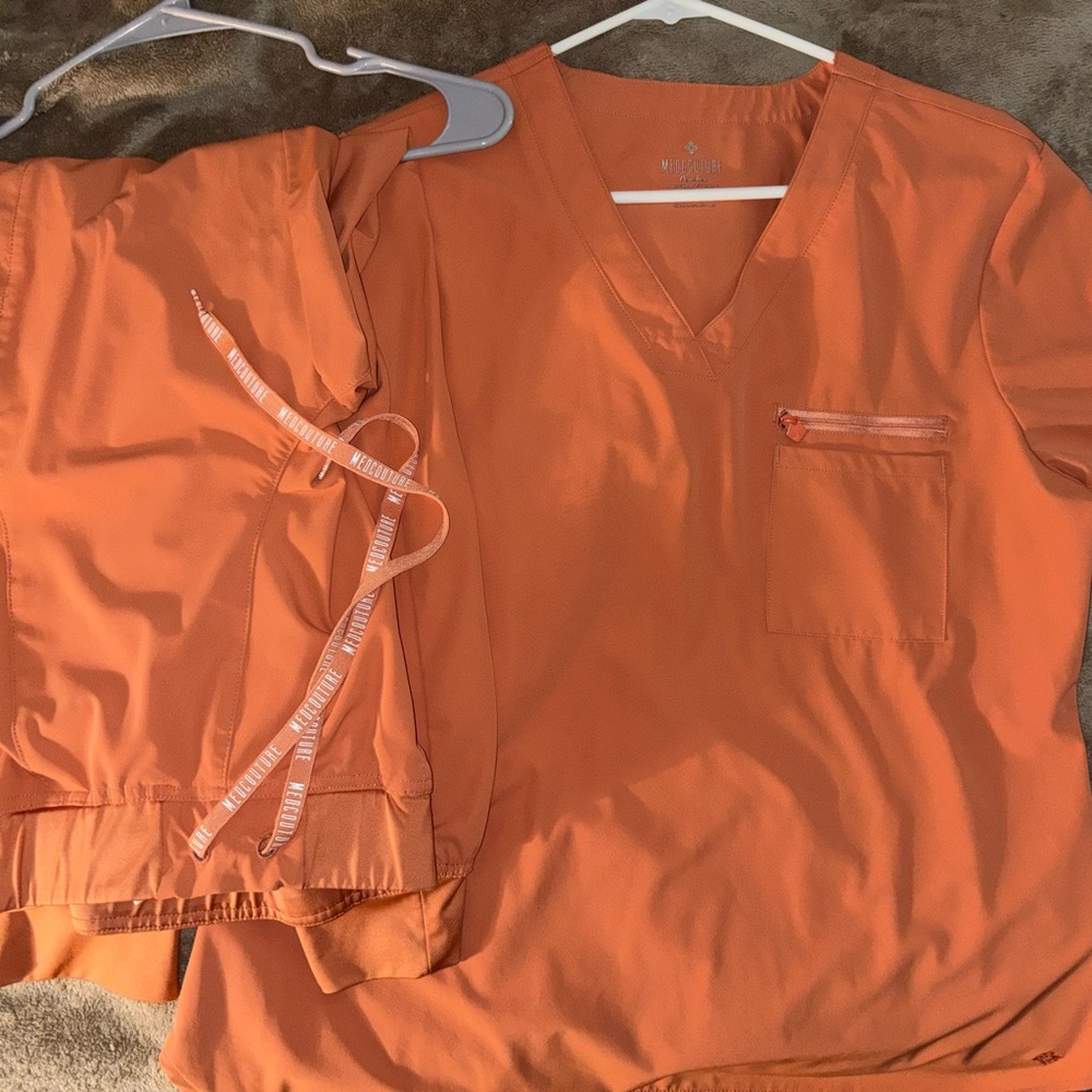 Medcouture Peaches Uniform Burnt Orange Scrub Set